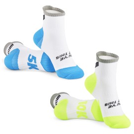 LION SPORTSWEAR Mens & Women's Motivational Running Racing Training Socks Pack of 2- Different Milestone Packs 5k, 10k, Half & Full Marathon (Mens 5 & 10k - Blue/Green)