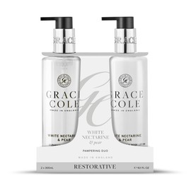 Grace Cole White Nectarine & Pear Hand Refreshing Hand Duo Set 1 x Hand Wash, 1 x Hand & Body Lotion 300ml - Essential Oils - Vegan - Made In England