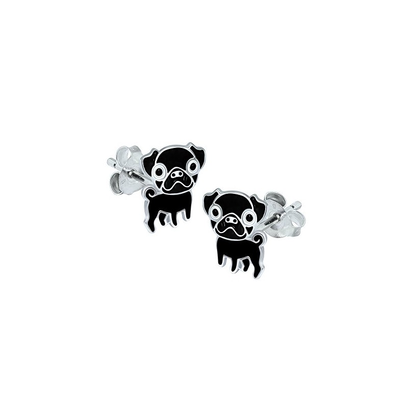 Black Pug Earrings - Sterling Silver