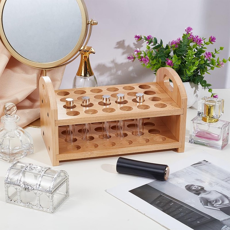 OLYCRAFT Rollerball Perfume Organizer 24 Spaces Wooden Perfume Storage Holder