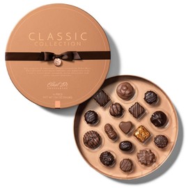 Ethel M Chocolates Classic Collection 16 Pieces Premium Milk and Dark Chocolate Assortment in Round Copper Gift Box - Chewy Caramel, Macadamia, Pecan, Almond, Vanilla