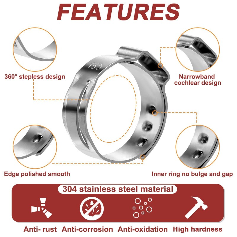 Hydencamm 600 Single Ear Hose Clamps - 22 Sizes Stainless