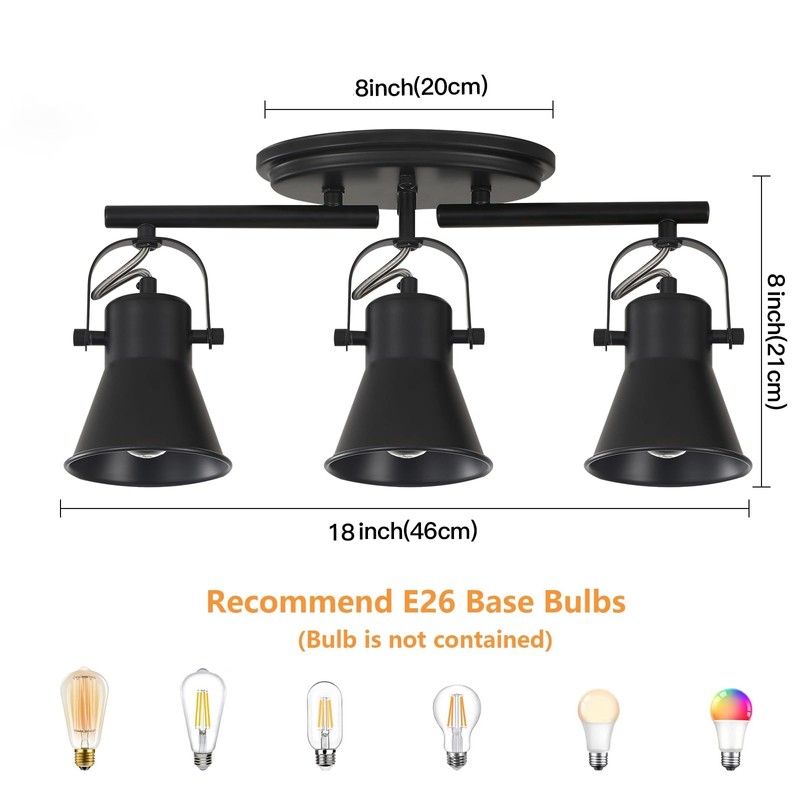 KEESFU 3-Light Track Lighting Kit,Black Semi Flush Mount Ceiling Light