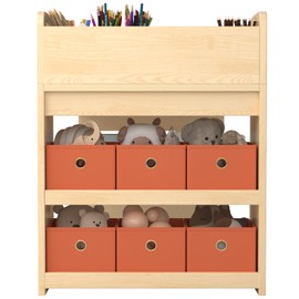 SFDOU White Surface 50.4inx 24in Kids Craft Table with 6 Portable Art Orange Fabric Dressers,Kids Art Table and Chair Set with Paper Roll Dispenser,Drawing with Large Storage Desk for Kids