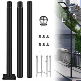 Koiyingnote 10FT Outdoor Solar Street Light Pole, Heavy Duty Galvanized Steel Lamp Post with Rebar Base, Waterproof for Backyard, Parking Lot, Walkway, Patio, Garden