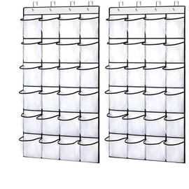 iDopick 2 Pack Hanging Shoe Organizer, 24 PocketsClear Over the Door Shoe Rack Hanging Shoe Holder on Door Large Shoe Hanger for Door Large Capacity Shoe Organizer Holder with 4 Metal Hooks, White