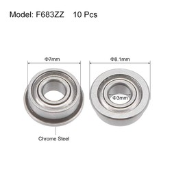 TOP-VIGOR 10Pcs F683ZZ Flanged Ball Bearing, 3x7x3mm Shielded Chrome Steel Flange Rip Bearings for Glider, Wheels, lawnmowers, Printers, Motors, Reducer, Electronic Equipment