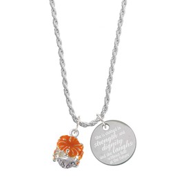 Delight Jewelry Hot Orange Hibiscus Flowers Spinner She is Clothed in Strength and Dignity Charm Necklace, 20"+3"