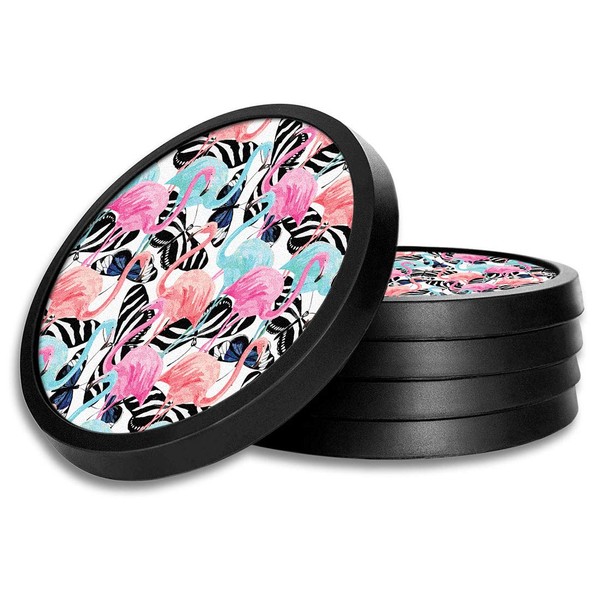 Silicone Non-Slip Drink Coasters with Removable Printed Absorbent Felt Pad