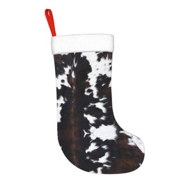 Athjunss Cow Real Fur Christmas Stocking Large Xmas Holiday Party Decoration Fireplace Hanging Stocking
