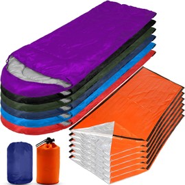 Macarrie 12 Pcs Hiking Gear Set, Include 6 Sleeping Bags for Adults Teens Kids with Compression Sack, 6 Emergency Sleeping Bags for Camping Hiking Homeless Supplies(Muticolor)