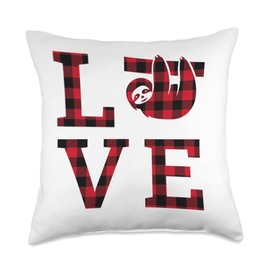 Kismet Designs Love Sloth Red Buffalo Check Silhouette Rustic Cabin Lodge Throw Pillow, 18x18, Multicolor
