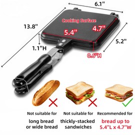 Cididu Hot Sandwich Maker, Grilled Sandwich Toaster for Small Bread Pancake, Double Sided Non-Stick Frying Pan, Stovetop Sandwich Grill Press Flip Pan for Camping Kitchen (Inside 5.4" L x 4.7" W)