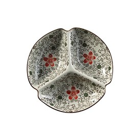 Nishida No. 7.5 3 Divided Plate (Red Cosmos), Home Restaurant, Commercial Tableware, Medium Plate, Platter, Round Plate, Japanese Tableware, Divider Plate 120042