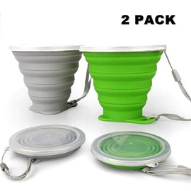 JBER Silicone Collapsible Travel Cup, Silicone Folding Camping Cup with Lids Expandable Drinking Cup Set BPA Free Reusable Portable Graduated for Outdoor Hiking Travel…