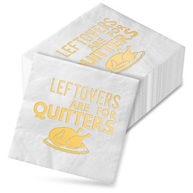 Leftovers Are for Quitters Napkins, Friendsgiving Decorations, Thanksgiving Party Decorations, Friendsgiving Party Decorations, Thanksgiving Napkins, ZJ Friendsgiving Napkins(Gold Foil,50-Pack)