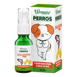 Waggys Aceite Relajante + SALMÓN para Perros Medianos - Apoyo para el manejo de Estrés y Ansiedad, Inflamación, Piel y Pelo - Adicionados con Omegas y Aceite Relajante - 75 Disparos.
