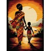 African Woman and Kid Sunset Latch Hook Rug Kit for