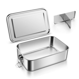 Onader Stainless Steel Lunch Box 850ml, Small Bento Lunchbox with 1pc Removable Compartment, Leak-Proof Salad Food Storage Container for Kids & Adults, Sturdy & Dishwasher Safe