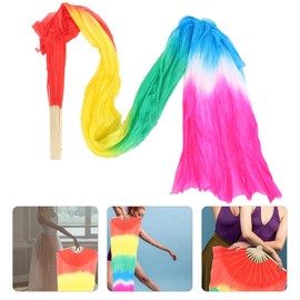 UPKOCH Lengthened Belly Dance Fan Silk Veil, Colorful Long Silk Folding Fan for Dance Performance And Decoration