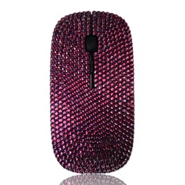 SA@ Luxury Bling Crystal Diamond Rhinestone USB Slimline Flat Wireless Mouse Gift (Purple)