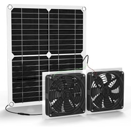 WININMETA Solar Powered Fan, 25W Solar Fan for Chicken Coop, Solar Exhaust Fan for Greenhouse, Shed, Pet Houses, Outside with Two 5In IP65 Waterproof Fans, 10Ft Cable, On/Off Switch, Intake or Exhaust