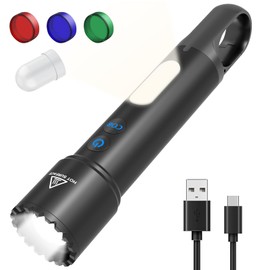 WANSMC LED Flashlight Rechargeable, Small Flashlights with 10 Modes ＆ COB Red-White SideLight, Portable Hook, Zoomable Tactical Flash Lights, Powerful Flashlight for Camping Home Travel Emergencies