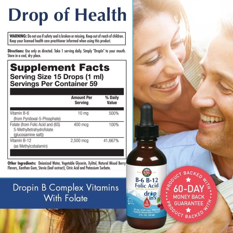 KAL Vitamin B Liquid Drops 2 Fl Oz B6 B12