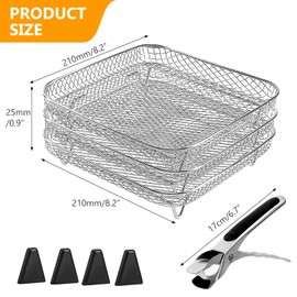 Triple Air Fryer Racks, Square Air Fryer Shelf, 304 Stainless Steel Air Fryer Tray, Stackable Air Fryer Basket Tray, Air Fryer Stand, Airfryer Accessories for Oven, Barbecue, Hot Air Fryer
