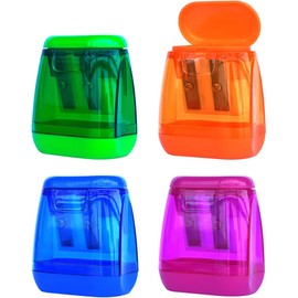 WADY Set de 4 Sacapuntas de 2 Agujeros, Sacapuntas Manual Escolar con Depósito, Cuchilla de Acero, para Crayones y Lápices de Colores, Sacapuntas de Plástico para Niños y Oficina (Multicolor)