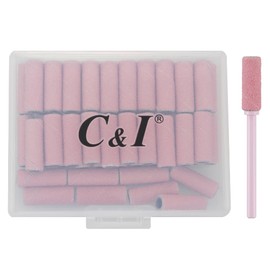 C & I Nail Drill Bits 50pcs Mini Sanding Bands & 1pc Mini Mandrel Acrylic Gel Nails Remove Fake Nails Shaping Cuticle & Nail Prep Function Nail Supplies for Nail Techs (180 Fine-F,Pink)