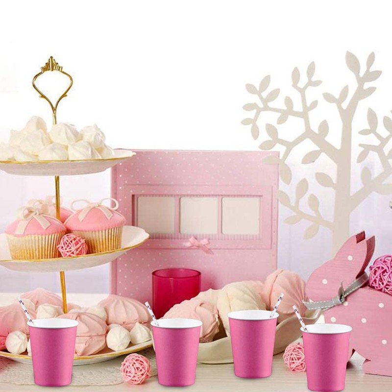 YANGTE 60 Pieces Pink Paper Cups Disposable Party Cups Biodegradable