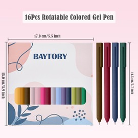 BAYTORY 16Pcs Colored Rotatable Gel Pens, 0.5mm Fine Point Assorted Pen, Smooth Writing Multicolored Ink Pen, Journaling Note Taking with Comfortable Grip, for Bible Marking (Vintage)
