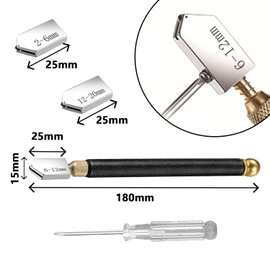 ANBOO Glass Cutter 2 mm - 20 mm Cutting Head, Glass Cutter for Glass Cutting Tiles Mosaic Mirrors Window Glass Tile Cutter with 3 Carbide Cutting Heads
