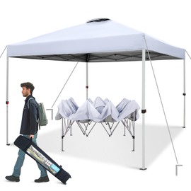 GREEN PARTY 10x10 ft Pop Up Canopy Tent, Easy Up Instant Outdoor Canopy with Vented Top, Straight Legs, Wheeled Carry Bag, 4 Ropes & 8 Stakes - White