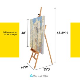 MEEDEN Large Painters Easel Adjustable Solid Beech Wood Artist Easel, Studio Easel for Adults with Brush Holder, Holds Canvas up to 48"