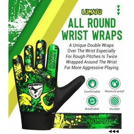 LUMAZU Youth Soccer Goalkeeper Gloves Kids Adult (Green, Size 5 suitable for 9 to 12 Years Old)
