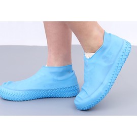 2 PCS Reusable Shoes Cover for Rain, Silicone Shoes Covers for Men Women, Non-Slip Outdoor Waterproof Shoe Protectors Blue Large