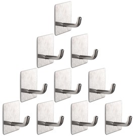 Vanloory Bath Towel Hooks -10 Pack Strong Self Adhesive Coat/Clothes Hooks, No Drilling Sticky Hooks, Heavy Duty 304 Stainless Steel Shower Wall Hook for Bathroom Kitchen Bedroom(Brushed Nickel)