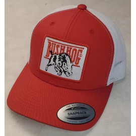 Yupoong Bush Hog Patch on Yupoong 6606 Classics Trucker Hat Snapback Red/White