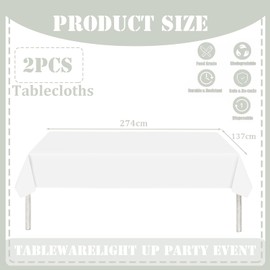 Pack of 2 Disposable Tablecloths White Paper Tablecloth Roll Plastic Party Tablecloths 137 x 274 cm Paper Tablecloths Roll Waterproof Tablecloth for Bee Party, Children's Birthday, Weddings, Christmas