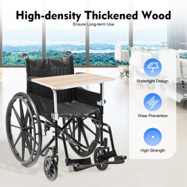 Headery Wheelchair Tray Table, 22.4 * 12in Wood Portable Food Holder, Foldable Adjustable Over Laptop Stand with Durable Steel Tube Support for Eating Reading Writing (Coffee)