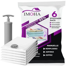 IMOHA Vacuum Storage Bags Medium Vacuum Bags For Clothes - Pack of 6 Double-Zip Seal Medium (60x40) Vaccine Storage Bags with 85% more Storage Space For Duvets, Clothes.