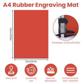 HEKOBAG Pack of 2 Laser Rubber Stamps, Rubber Stamps, 300 x 210 x 2.3 mm, Abrasion-Resistant Laser Rubber Sheet, Rubber Sheet for Laser Stamping for DIY Crafts, Stamp, Engraving Machines (Red)