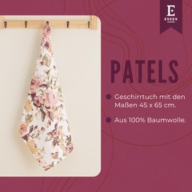 ESSEX - Patels Tea Towel, 45 x 65 cm, Kitchen Towel, 100% Cotton, Flowers - Grey