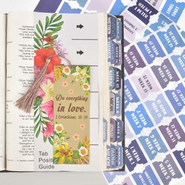 Bible Index Tabs New & Old Testament Tabs Matte Laminated Floral Design Laminated Bible Tabs Bible Journaling Supplies for Women and Men- 122 Pcs (Blue)