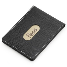 Abies Genuine Leather, Made in Japan, Bi-Fold Pass Case, Prism (Embossed Square Grain Cowhide Leather), Black