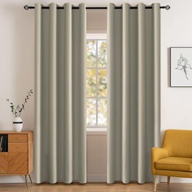 YSTELLAA Curtains Set of 2, 140 x 160 cm, Blackout Curtains with Eyelets, Thermal Curtain, Cold Protection, Opaque, Sound Insulation Curtain, Bedroom, Outdoor Curtain, Weatherproof, Beige