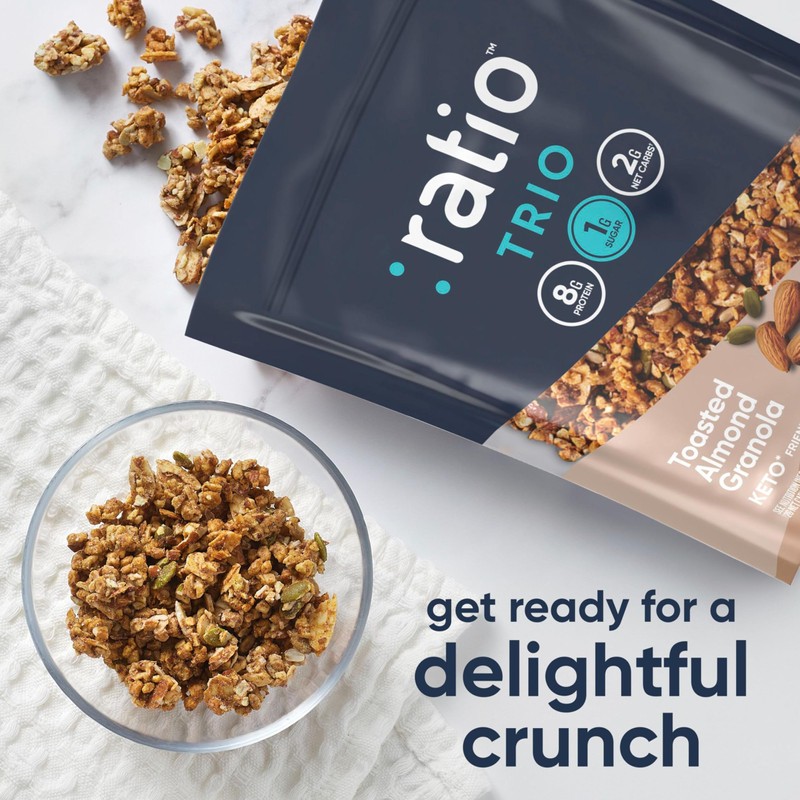 Ratio Trio Toasted Almond Granola Cereal, 1g Sugar, Keto Friendly,