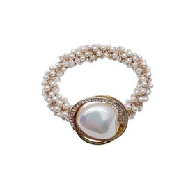 Elegant Pearl Hair Ties Beads White Weave Hair Scrunchies Stretch Hair Rope Accessories for Women and Girls Scrunchies Rubber Bands Ponytail Holders Hair Elastic Hair Band